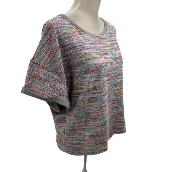 Saturday Sunday Anthropologie French Terry Top Womens Large Shirt Sleeve Rainbow - Picture 2 of 7